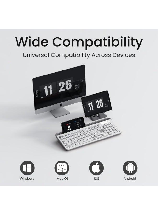 بورترونيكس Portronics Bubble 3.0 Wireless Keyboard with Bluetooth + 2.4 GHz USB Receiver, Rechargeable Battery, Dual Height Adjustment, Multimedia Hotkeys with Numpad, for Laptop, PC, Smartphone, Tablet(White) - Image 2